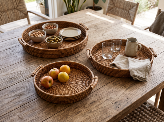 Cane Tray Flat Handle - Circle (SET)