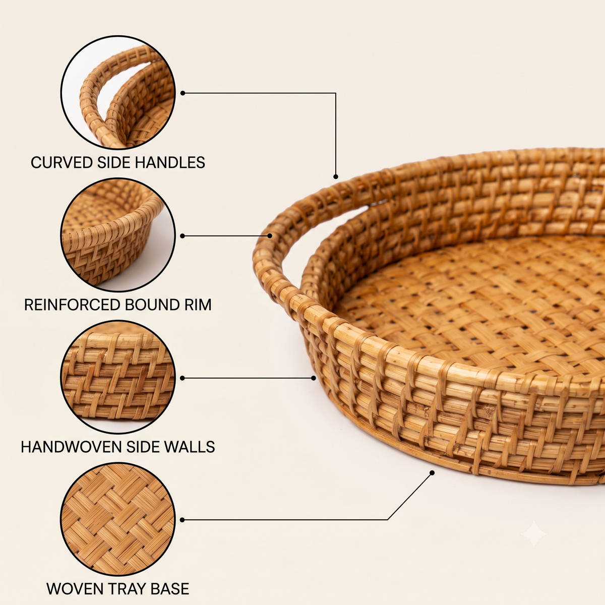 Cane Tray with Bamboo Bottom (SET)