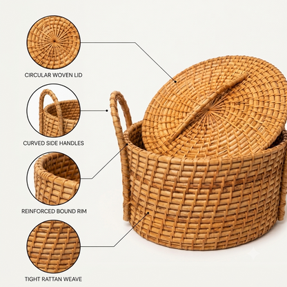 Cane Fruit Basket With Lid