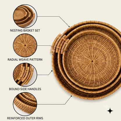 Cane Tray Flat Handle - Circle (SET)