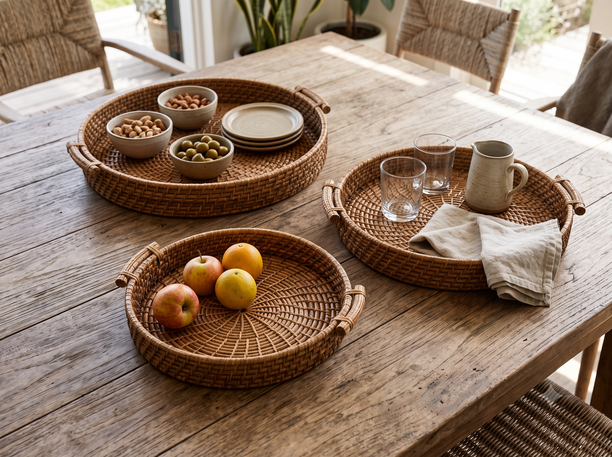 Cane Tray Flat Handle - Circle (SET)