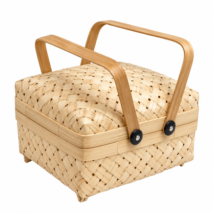 Square Bamboo Basket with Handle (Closed Pattern)