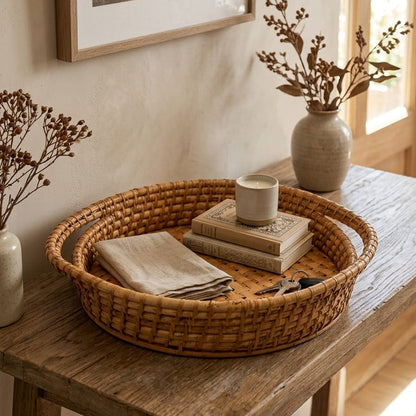 Cane Tray with Bamboo Bottom (SET)